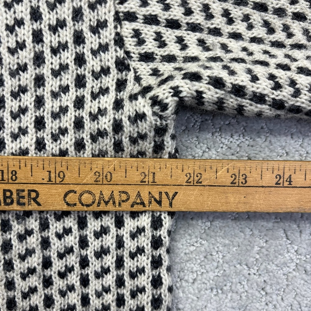 VINTAGE LL Bean Sweater Womens M White Black Birds Eye Wool Blend Made in Norway - Picture 12 of 15